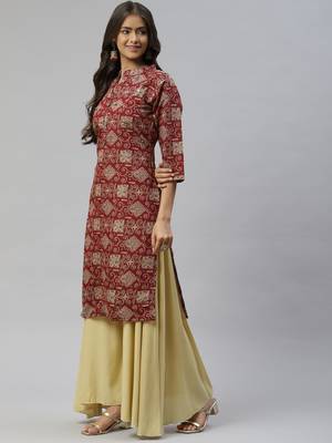 Maroon printed cotton ethnic-kurtis 3