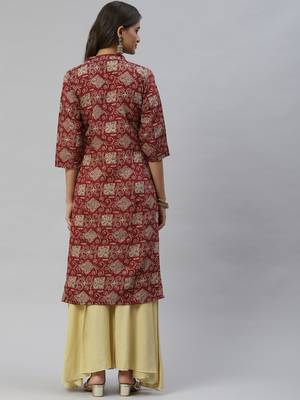 Maroon printed cotton ethnic-kurtis 4