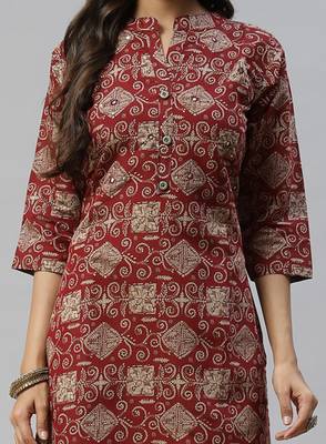 Maroon printed cotton ethnic-kurtis 5