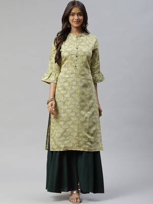 Green printed cotton ethnic-kurtis 1