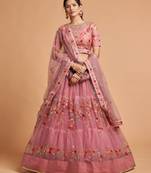 Rose embroidered net semi stitched lehenga