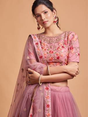 Rose embroidered net semi stitched lehenga 3