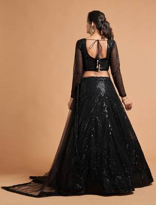 Black embroidered net semi stitched lehenga 2