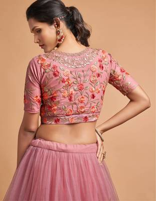 Rose embroidered net semi stitched lehenga 4