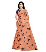 Peach plain silk saree with blouse