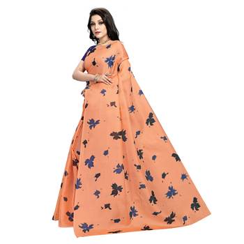 Peach plain silk saree with blouse 2
