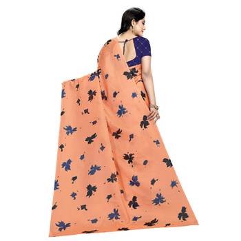 Peach plain silk saree with blouse 3