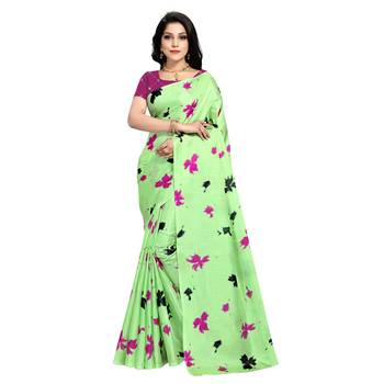 Light green plain silk saree with blouse 1