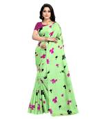 Light green plain silk saree with blouse
