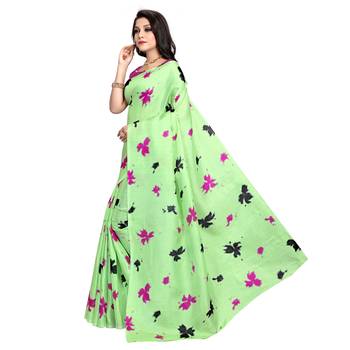 Light green plain silk saree with blouse 2