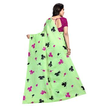 Light green plain silk saree with blouse 3