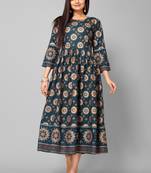 Mohvogue Women's Teal Floral Print Rayon Dress