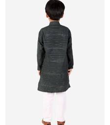Dark Green Linen Cotton Kurta Pajama Set For Kids