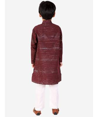 Maroon Linen Cotton Kurta Pajama Set For Kids 2