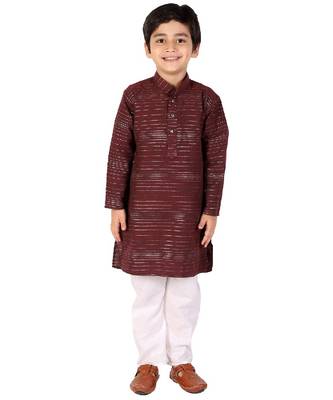 Maroon Linen Cotton Kurta Pajama Set For Kids 1