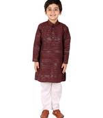 Maroon Linen Cotton Kurta Pajama Set For Kids