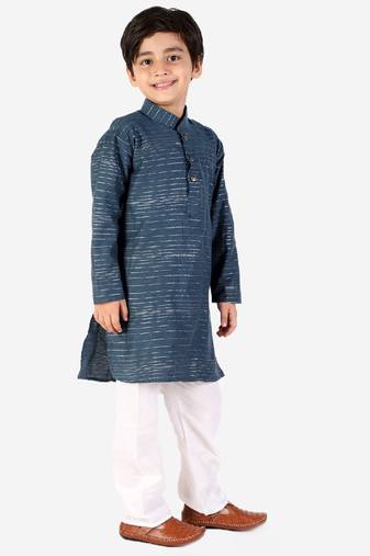 Royal Blue Linen Cotton Kurta Pajama Set For Kids