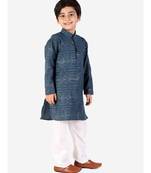 Royal Blue Linen Cotton Kurta Pajama Set For Kids