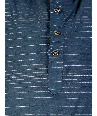 Royal Blue Linen Cotton Kurta Pajama Set For Kids 2