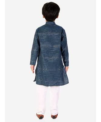 Royal Blue Linen Cotton Kurta Pajama Set For Kids 4