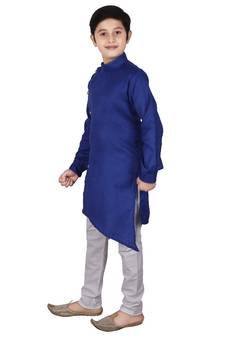 Blue Self Design Cotton Boys Cut Kurta Pajama Set