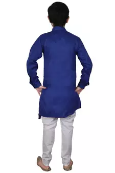 Blue Self Design Cotton Boys Cut Kurta Pajama Set