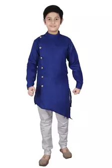 Blue Self Design Cotton Boys Cut Kurta Pajama Set