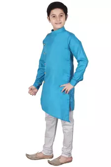 Firozi Self Design Cotton Boys Cut Kurta Pajama Set