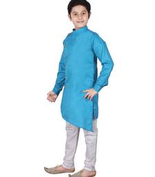 Firozi Self Design Cotton Boys Cut Kurta Pajama Set