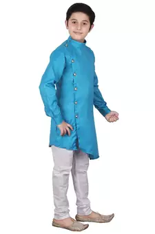 Firozi Self Design Cotton Boys Cut Kurta Pajama Set