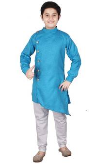 Firozi Self Design Cotton Boys Cut Kurta Pajama Set