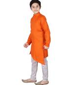 Orange Self Design Cotton Boys Cut Kurta Pajama Set