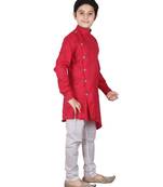 Pink Self Design Cotton Boys Cut Kurta Pajama Set
