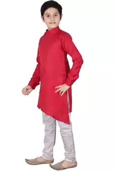 Pink Self Design Cotton Boys Cut Kurta Pajama Set