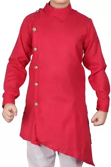 Pink Self Design Cotton Boys Cut Kurta Pajama Set