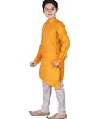 Yellow Self Design Cotton Boys Cut Kurta Pajama Set