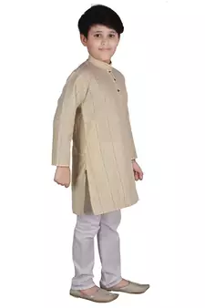 Beige Stripe Cotton Boys Kurta Pajama Set