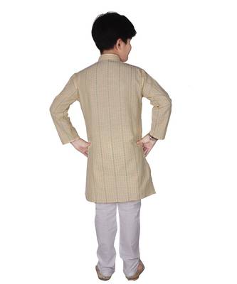 Beige Stripe Cotton Boys Kurta Pajama Set 3