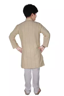 Beige Stripe Cotton Boys Kurta Pajama Set