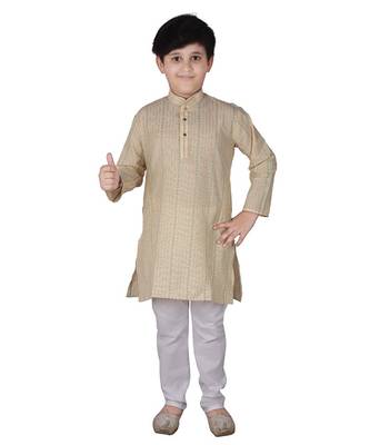 Beige Stripe Cotton Boys Kurta Pajama Set 4