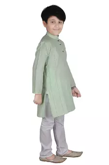Light Green Stripe Cotton Boys Kurta Pajama Set