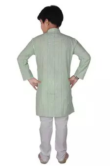 Light Green Stripe Cotton Boys Kurta Pajama Set