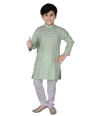 Light Green Stripe Cotton Boys Kurta Pajama Set 4