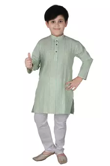 Light Green Stripe Cotton Boys Kurta Pajama Set