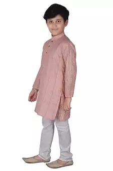 Peach Stripe Cotton Boys Kurta Pajama Set
