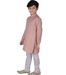 Peach Stripe Cotton Boys Kurta Pajama Set