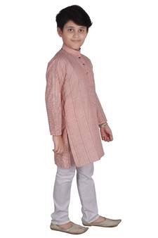 Peach Stripe Cotton Boys Kurta Pajama Set
