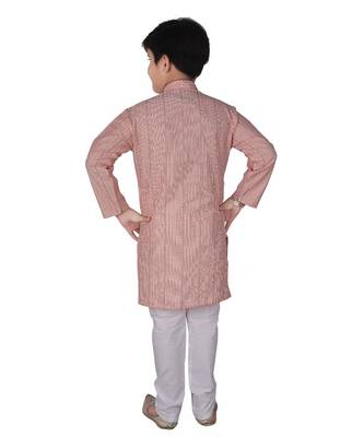 Peach Stripe Cotton Boys Kurta Pajama Set 3