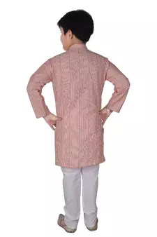 Peach Stripe Cotton Boys Kurta Pajama Set