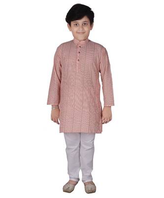Peach Stripe Cotton Boys Kurta Pajama Set 4